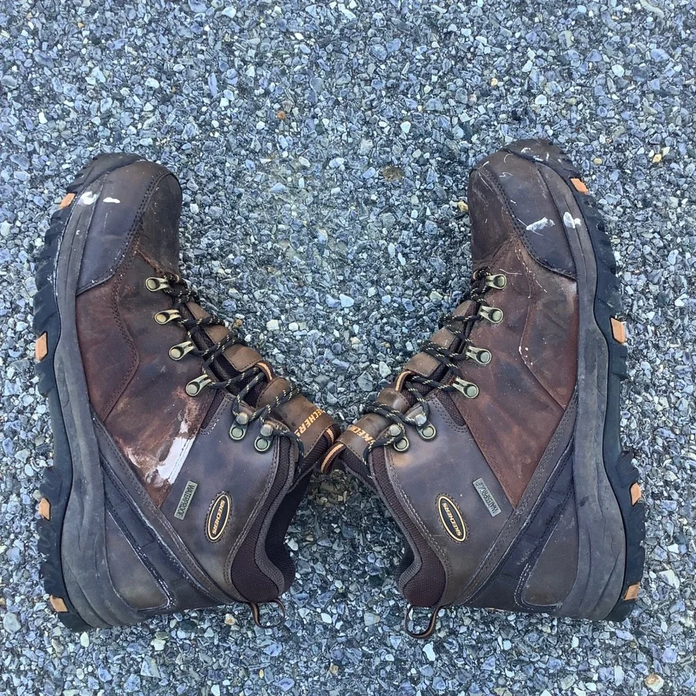 Skechers Waterproof Men's Leather Hiking Boots Brown Size 13‎ US